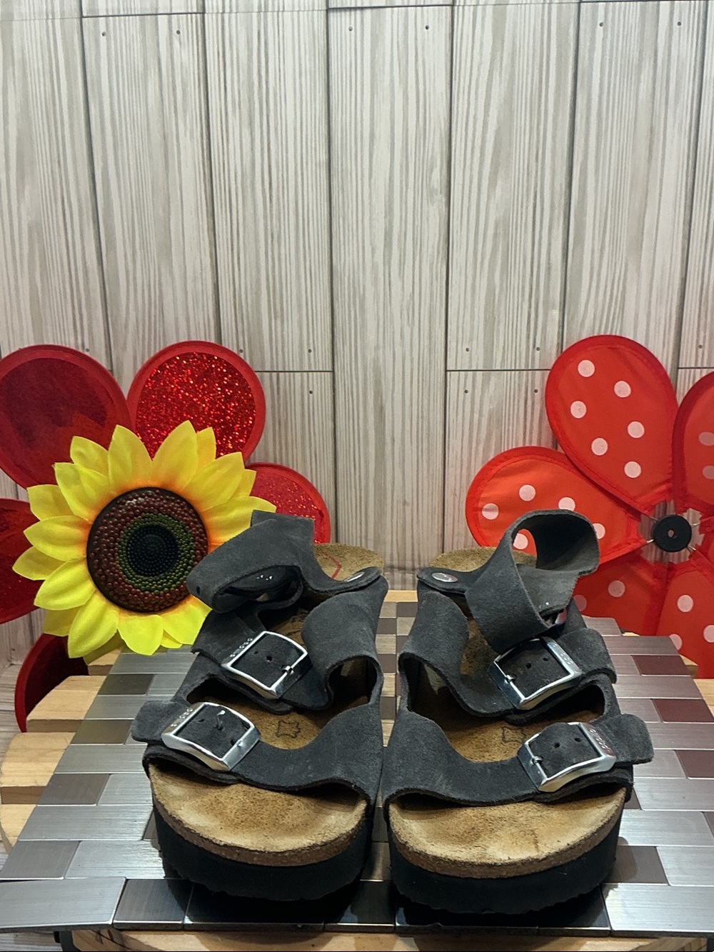 Papillio Grey Suede Double-Buckle Women’s Sandals